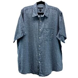Banana Republic Linen Button Down Short Sleeve Shirt Blue Design XL